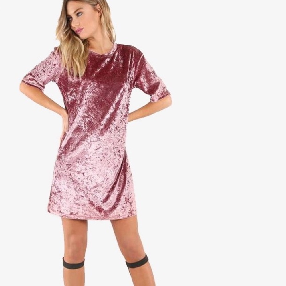 Beautiful Mauve crushed velvet shift mini dress XS - Picture 2 of 8